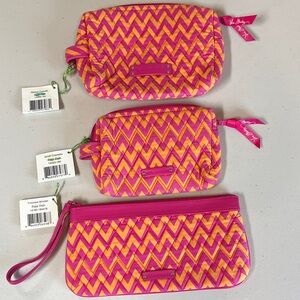 Vera Bradley Ziggy Zags Pink Orange Small & Medium Cosmetic & Wristlet NEW